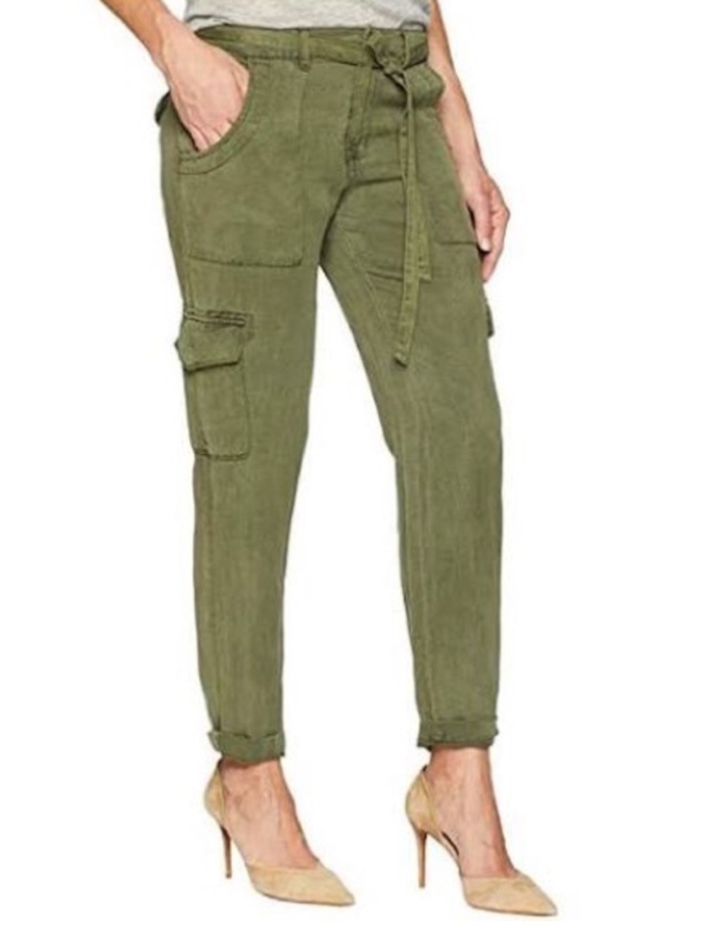 Sanctuary Green Lyocell & Linen Blend Voyager Belted Cargo Pants